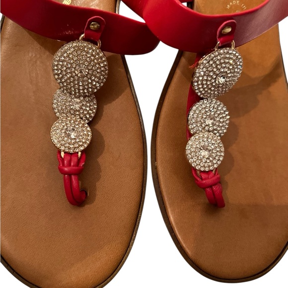 Toscanella Red Dylan Rhinestones Thong Made in Italy Wedge Sandals Size 8 - Picture 2 of 6